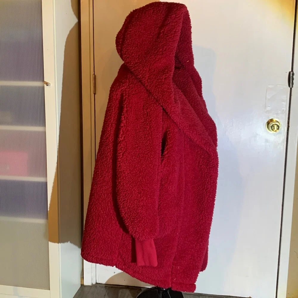 Cozy Red Hooded Fleece Coat - Picture 2 of 6